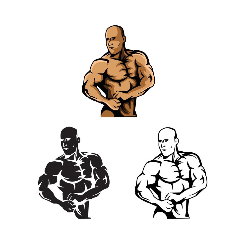 Body builders illustration collection on white background vector