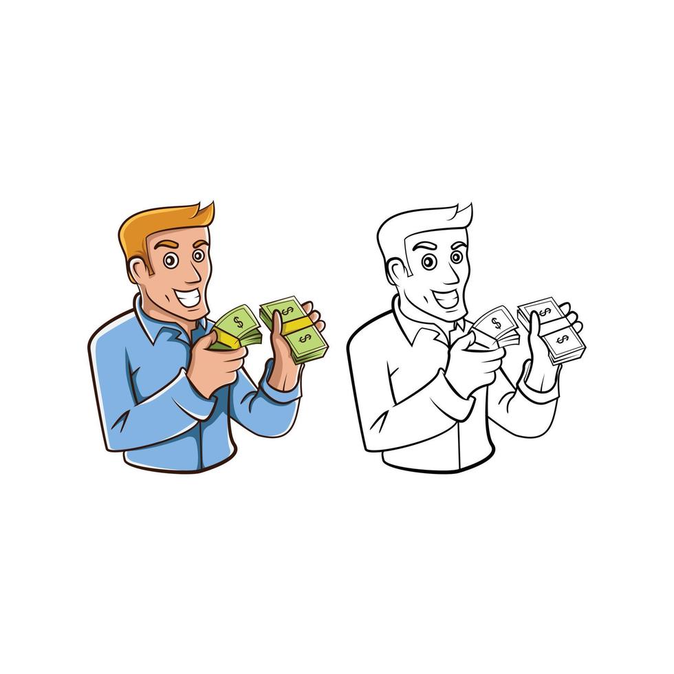 Coloring book businessman money cartoon character vector