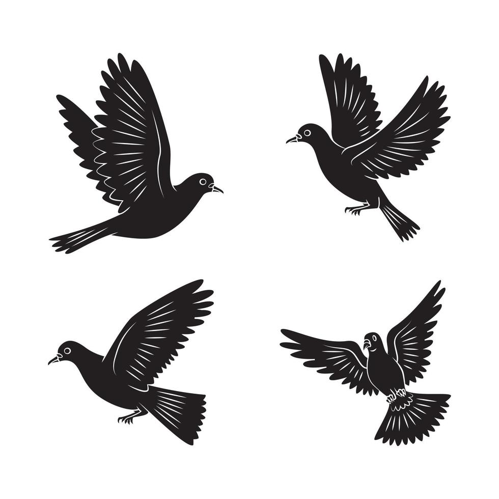 Flying Dove black set collection vector