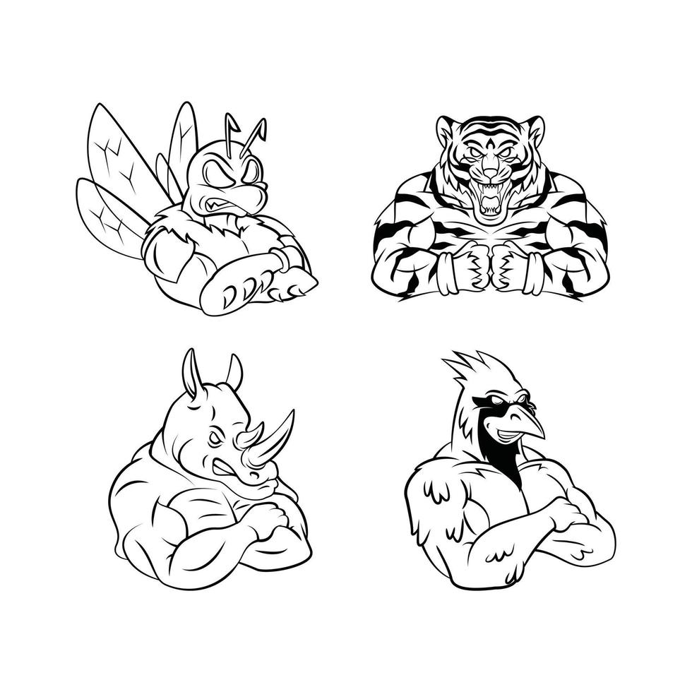 Bee, Tiger, Rhino and Bird Mascot Collection on white background vector