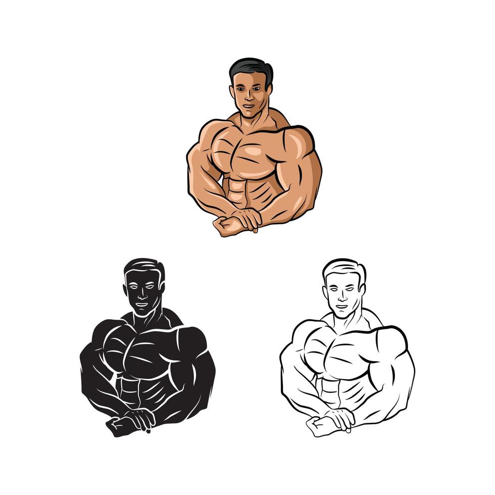Body builders illustration collection on white background vector