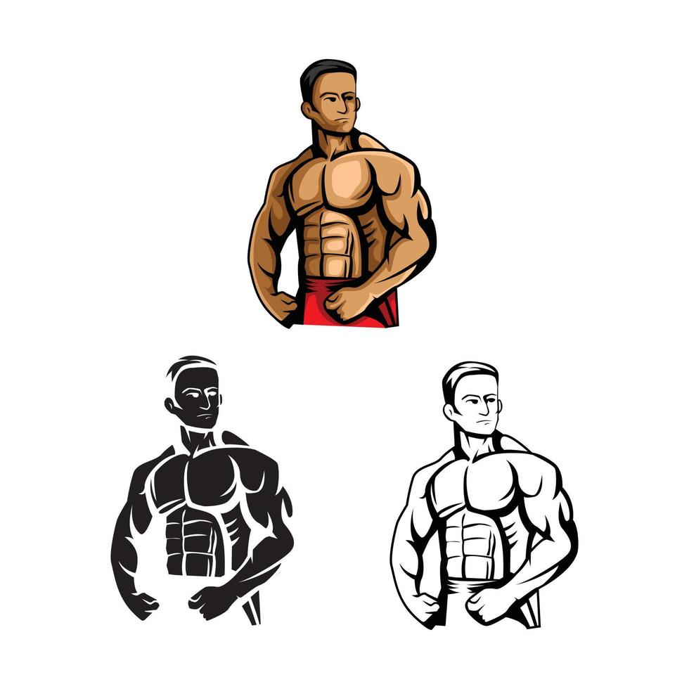 Body builders illustration collection on white background vector