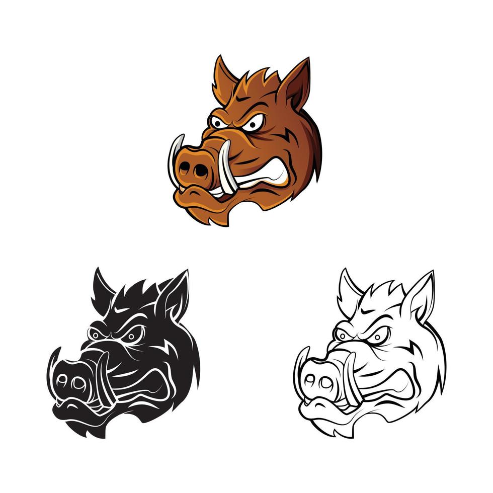 Coloring book wild boar head cartoon character vector