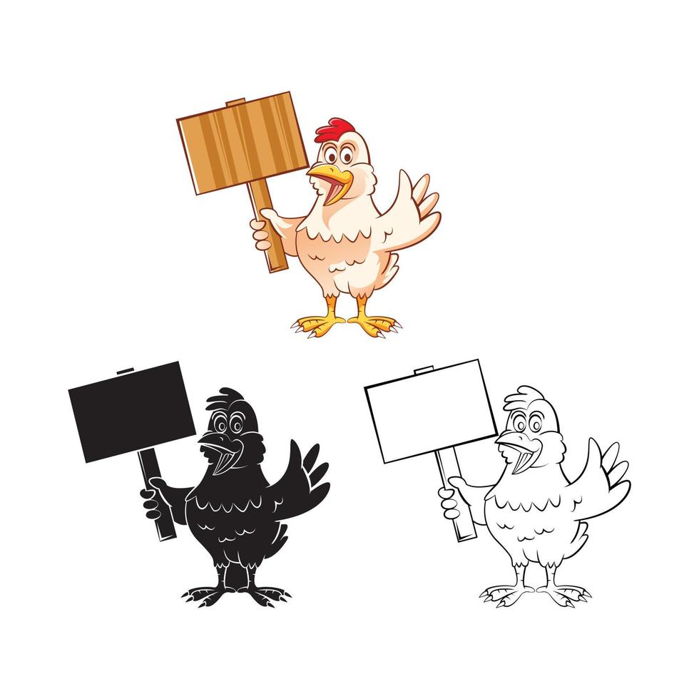 Coloring book chicken mascot cartoon character vector