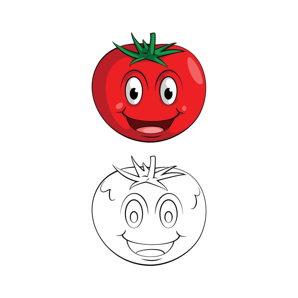 Coloring book smile tomato cartoon character vector