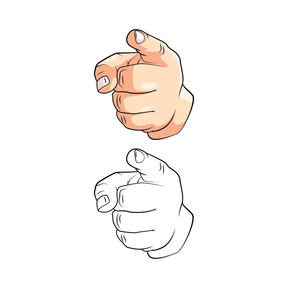 Coloring book pointing hand cartoon character vector