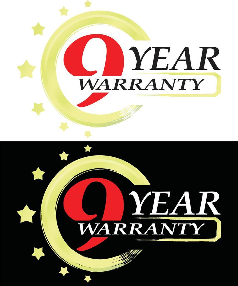 9 year warranty vector ilustration red yellow and black background