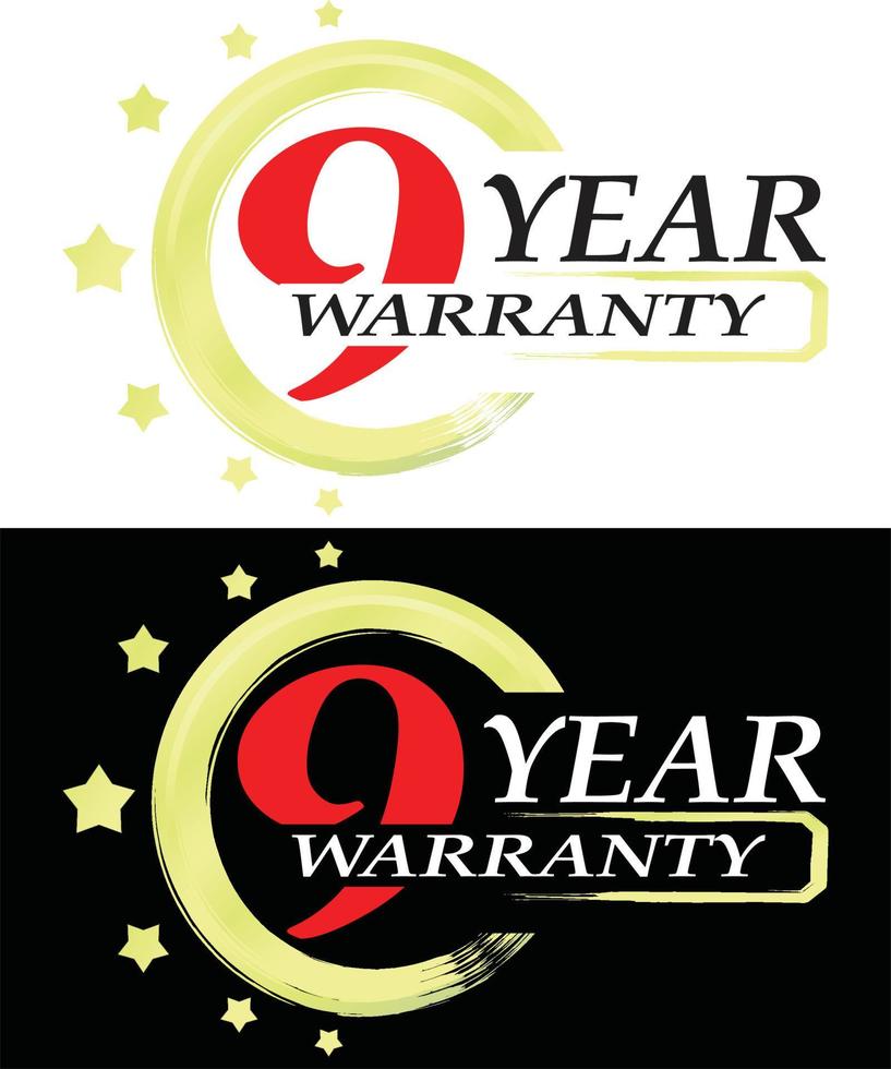9 year warranty vector ilustration red yellow and black background