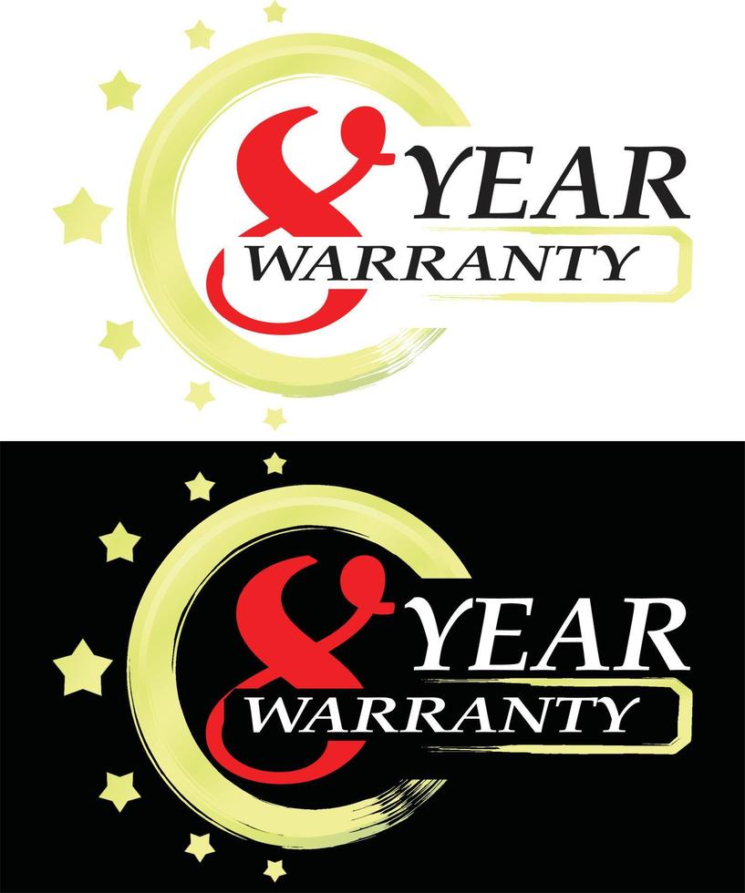 8 Year warranty vector ilustration red yellow and black color