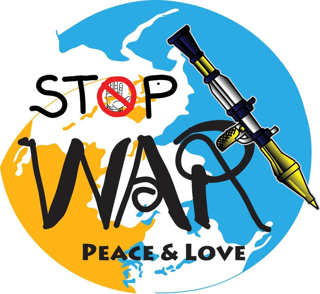 Vector ilustration stop war peace and love with RPG world blue and yellow color on the background