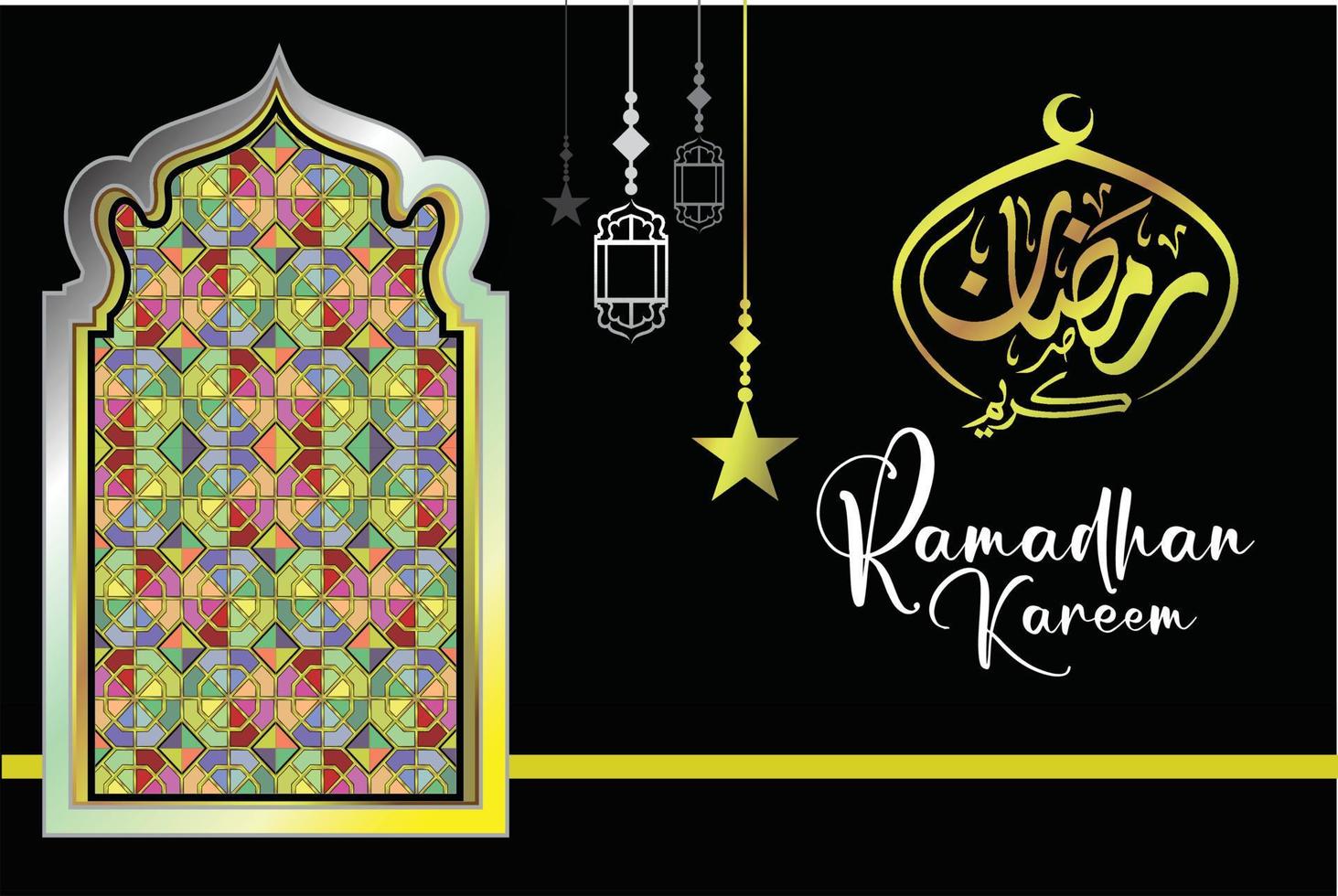 Ramadan Kareem vector ilustration gold calligraphy in black background