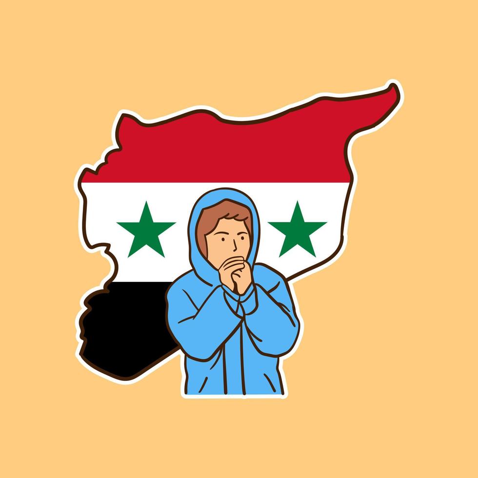 vector illustration of a hand holding a Syria flag