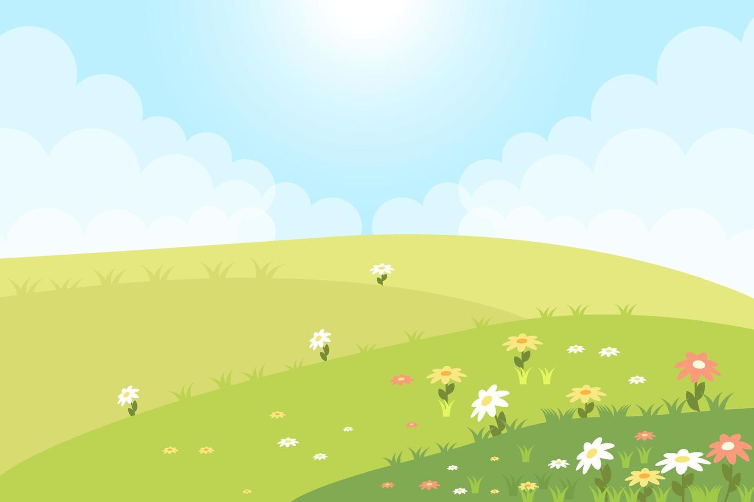 spring landscape background illustration in flat design style vector