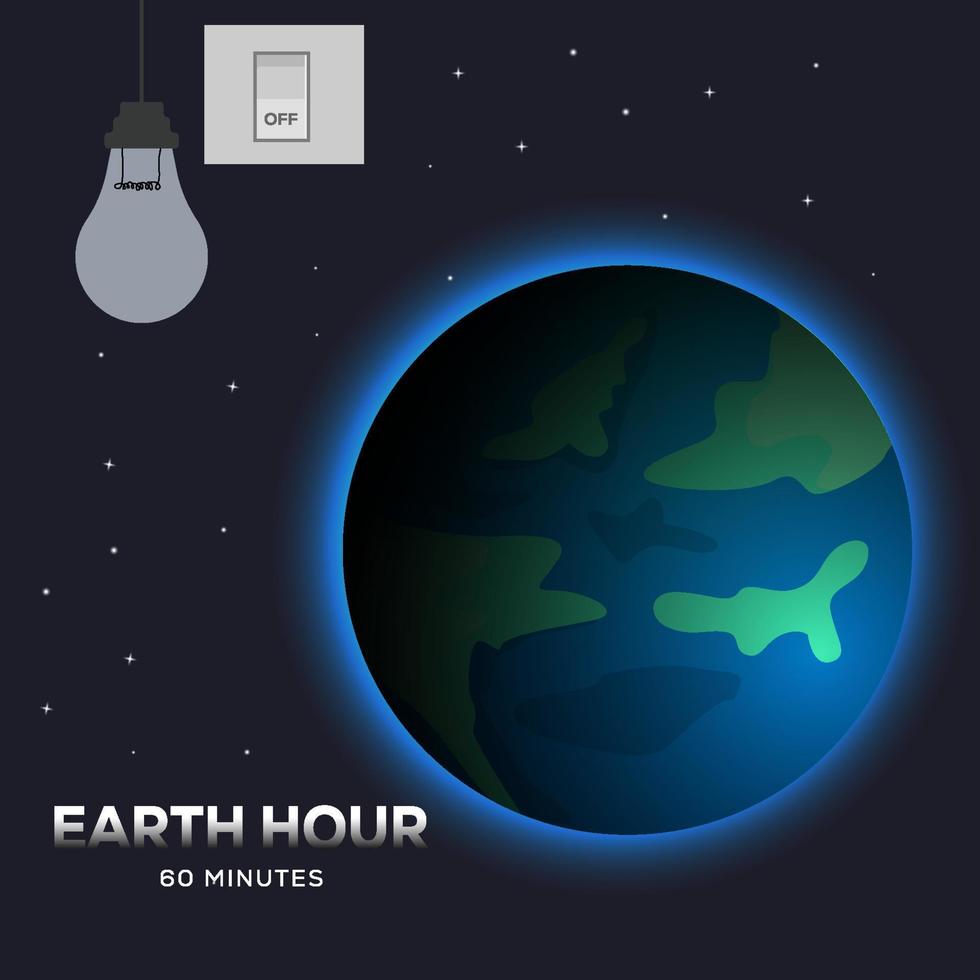 earth hour concept design with earth and light off illustration vector