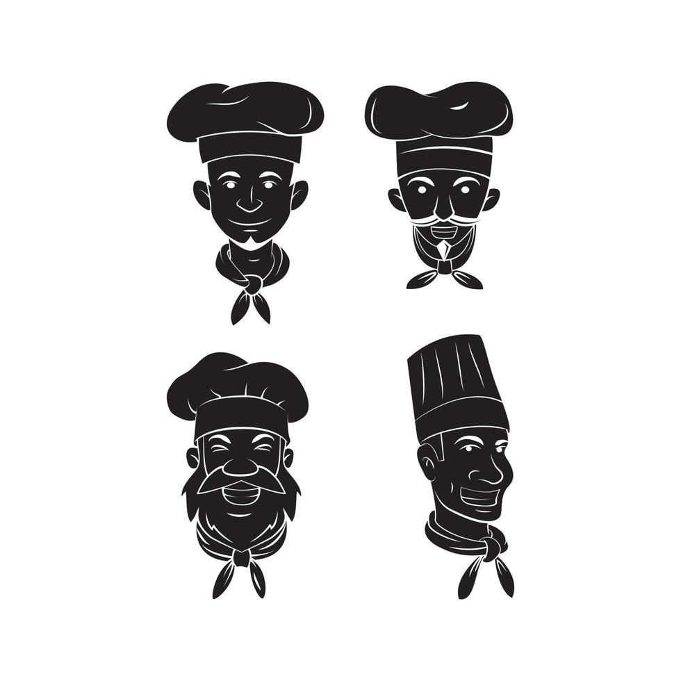 Black Silhouette Collection Of Chef Head vector