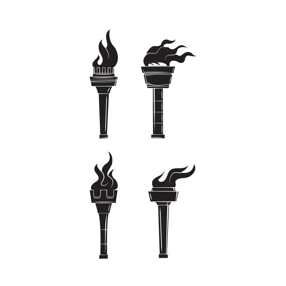 Torch black symbol set collection vector