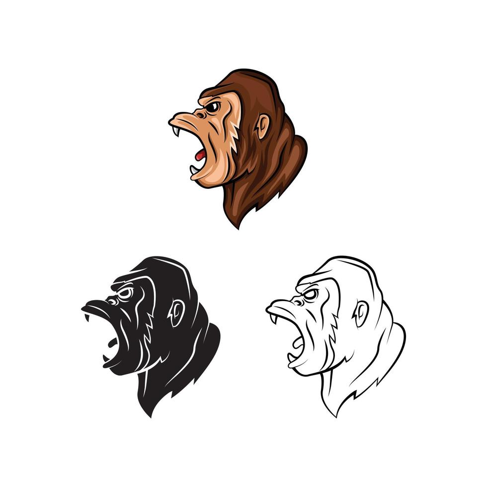 Gorilla Heads illustration collection on white background vector