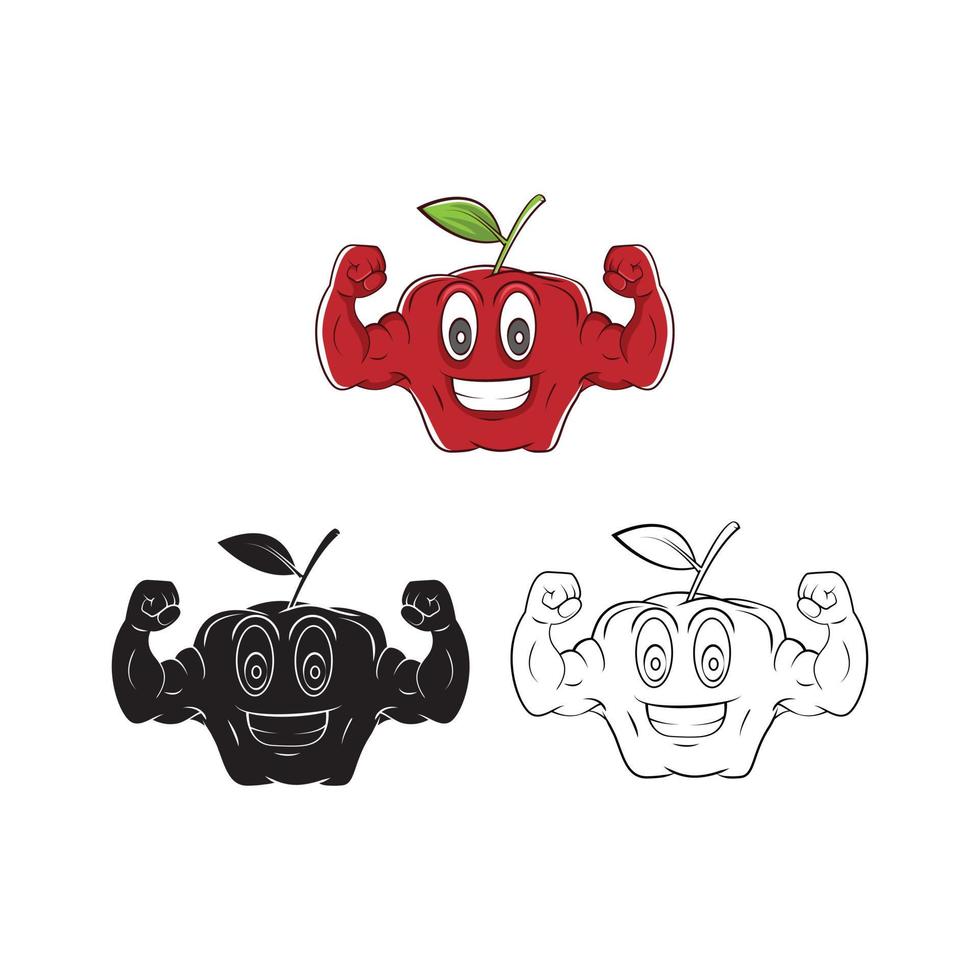 Coloring book strong apple cartoon character vector