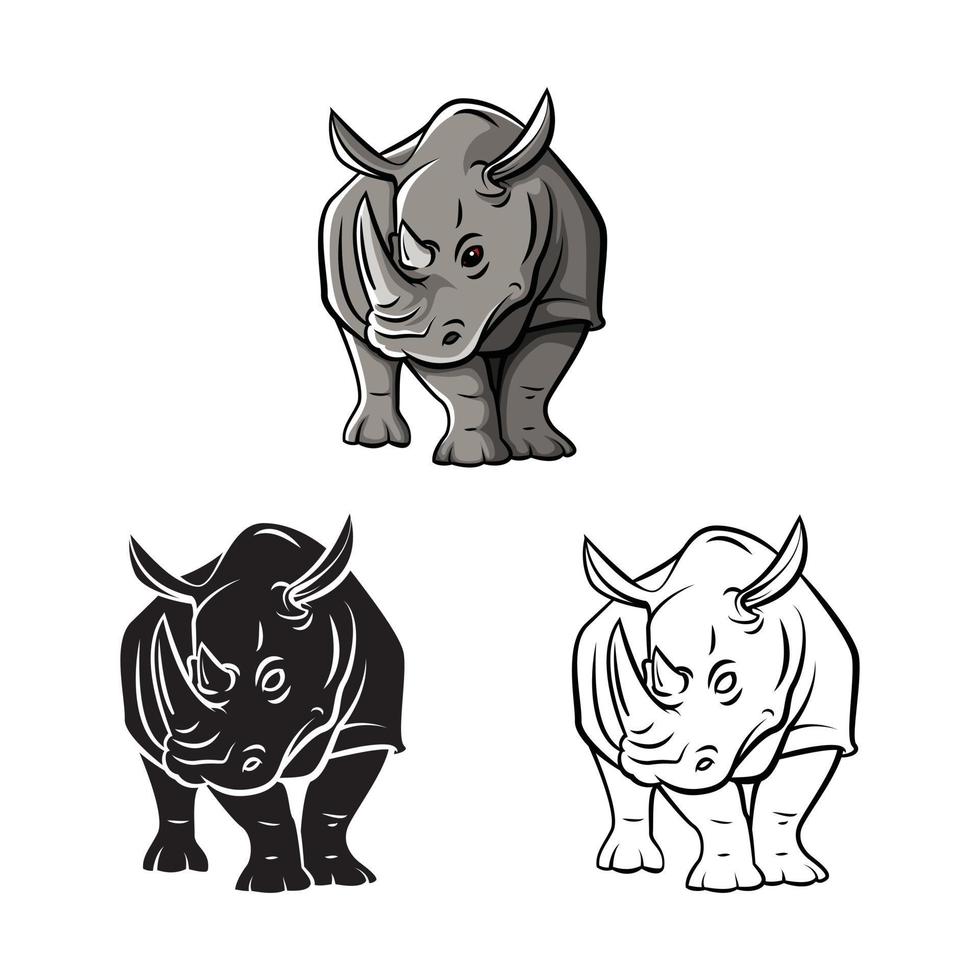 Coloring book rhinoceros tattoo cartoon character vector