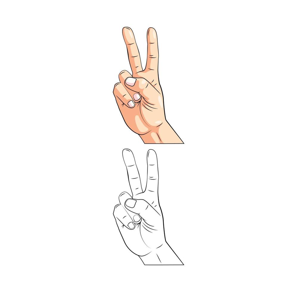 Coloring book peace hand cartoon character vector