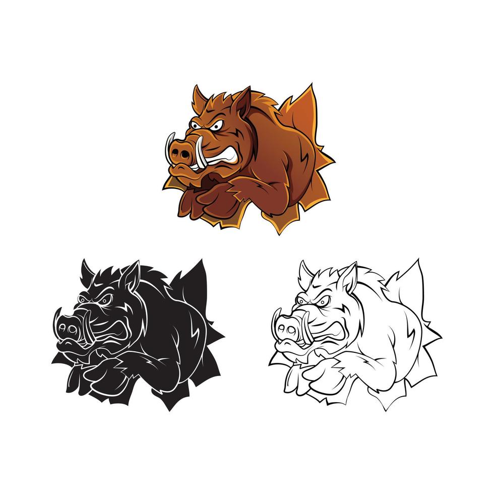 Coloring book wild boar head cartoon character vector