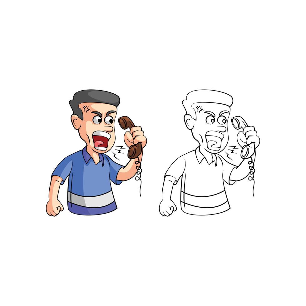Coloring book man yells into the phone cartoon character vector
