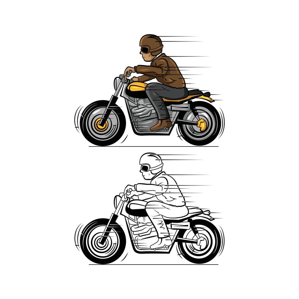 Coloring book old biker cartoon character vector