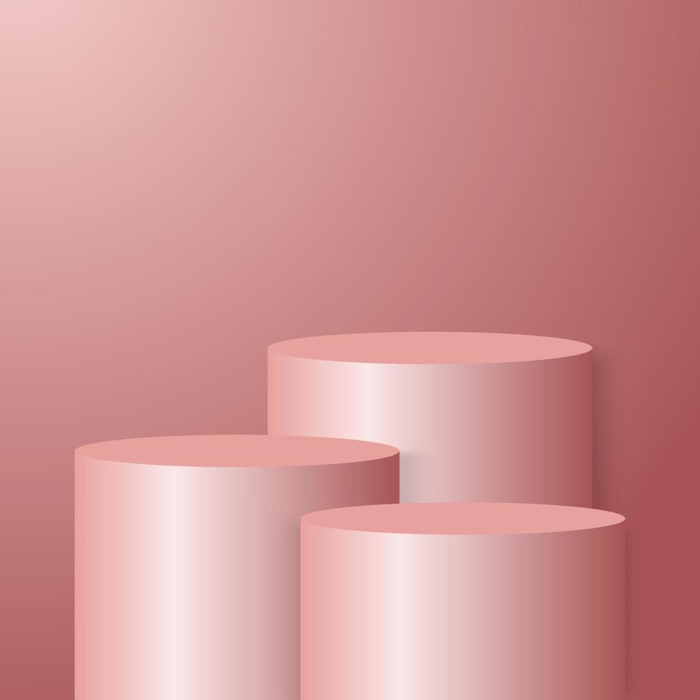 blank round pedestal. pink gold circular podium with steps for outstanding luxury product showcase display advertisement  on color background with minimal style in studio room vector