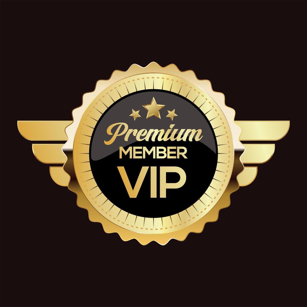 dorado Insignia VIP prima miembro diseño aislado en negro antecedentes vector