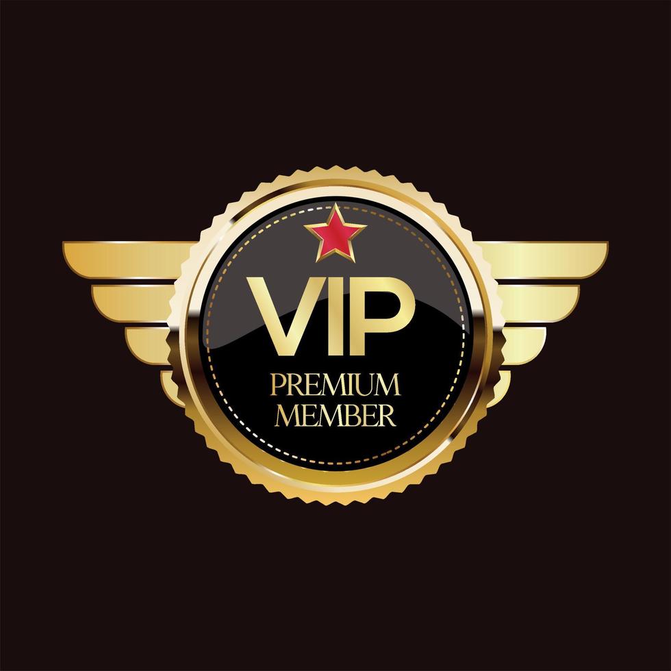 dorado Insignia VIP prima miembro diseño aislado en negro antecedentes vector