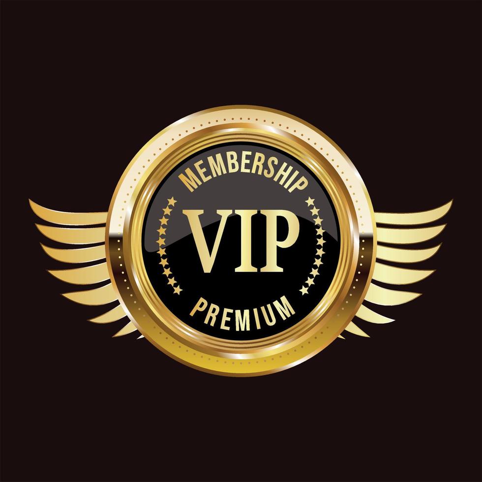 dorado Insignia VIP prima miembro diseño aislado en negro antecedentes vector