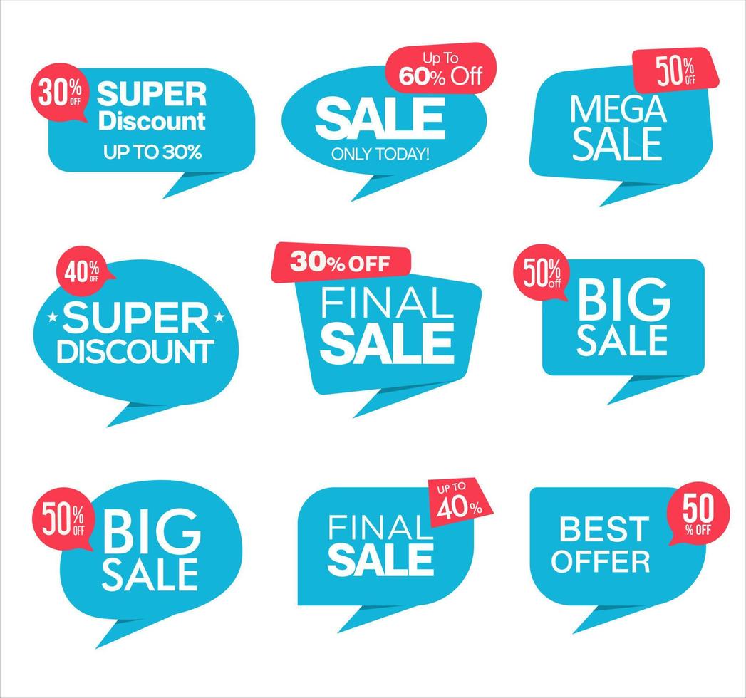 Collection of blue Sale stickers and tags collection vector illustration