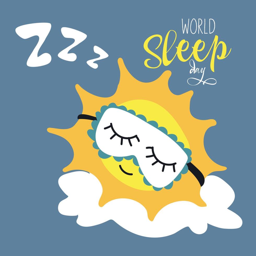 ilustración de el vector diseño de el mundo dormir día. el dormido sol, nubes en contra el cielo con el inscripción. para niños ilustración. impresión en papel y textiles. tarjeta postal, bandera
