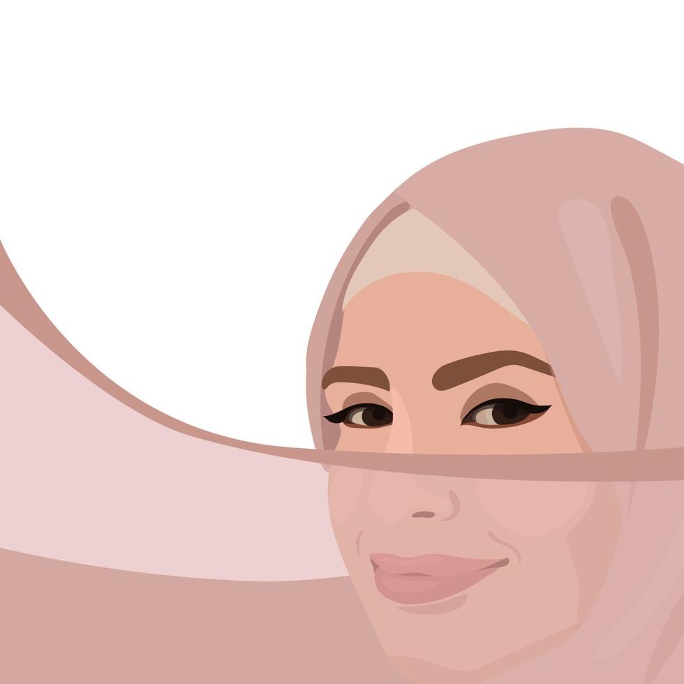 hijab día. musulmán mujer en hiyab un árabe mujer. contento hijab día. vector ilustración de un niña en un Pañuelo. bandera, volantes, impreso productos