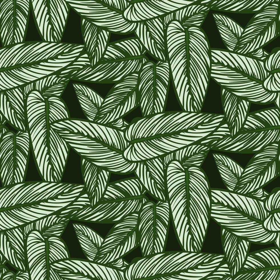 Wallpaper with tropical leaves, luxurious nature leaves, green banana leaf line design, hand-drawn contour fabric design, print, cover, banner and invitation, vector illustration. Printing on fabric