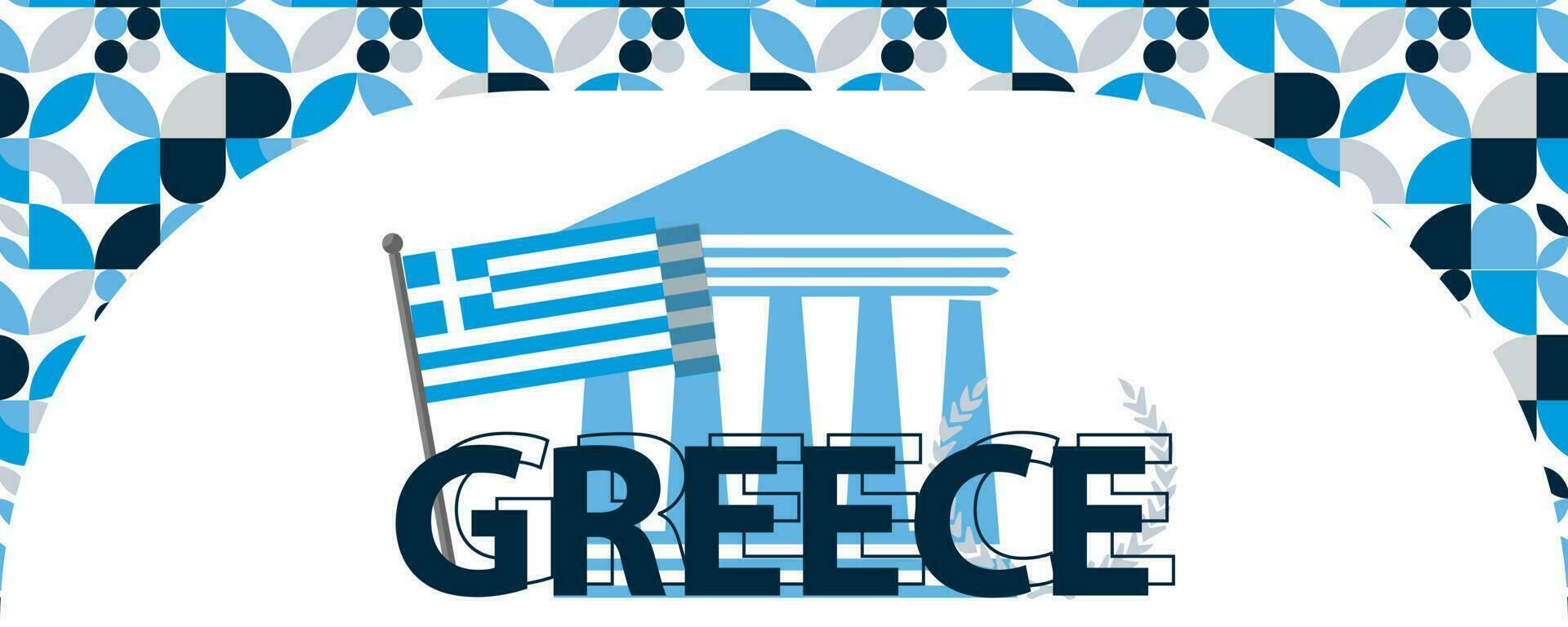 greece independence day banner with greek flag colors theme background and geometric abstract retro modern design. Multiple landscapes of greece, celebration of independence day. vector