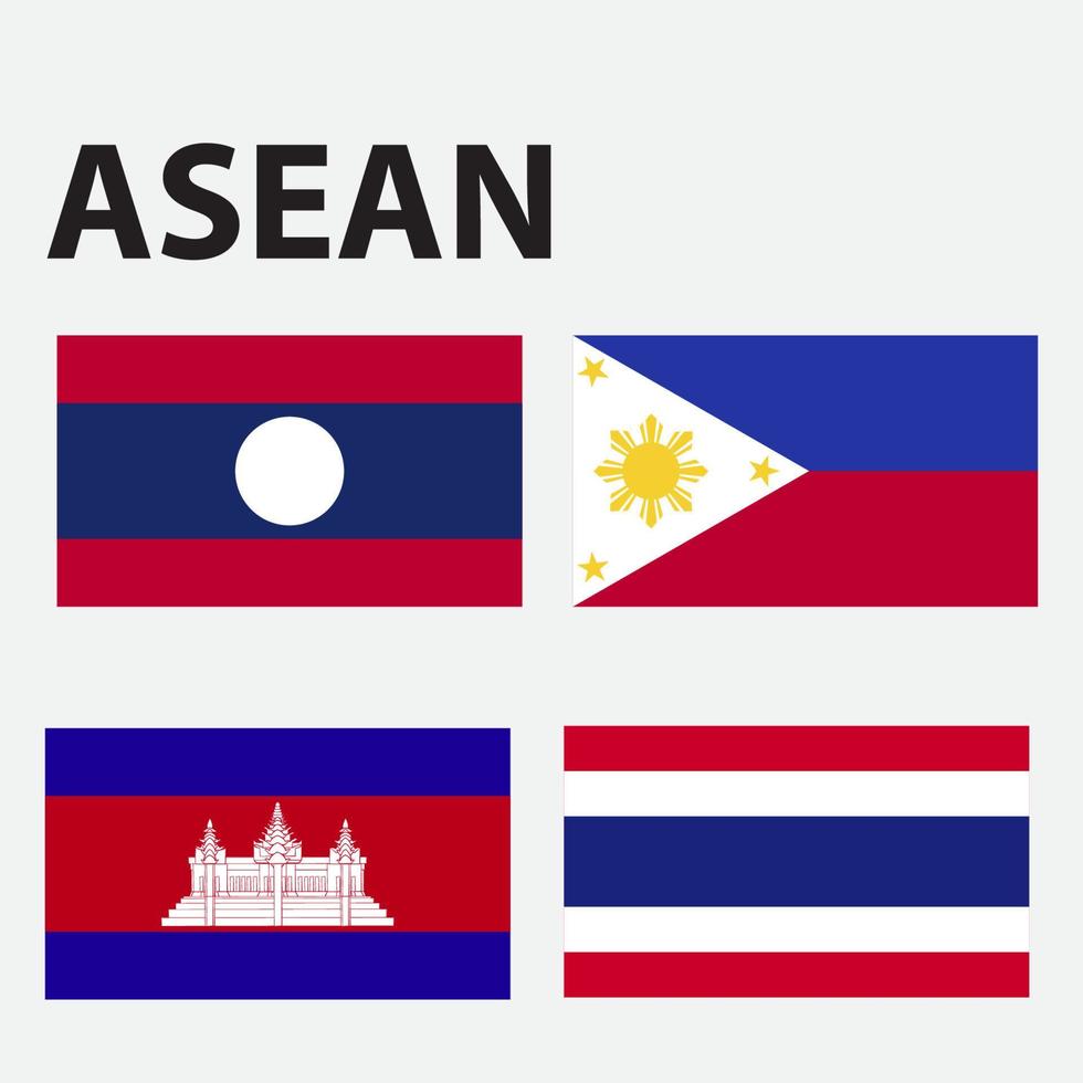 Flags of East Asia and South East Asia Country, Blowing, Fluttering, Vector Illustration, Background,