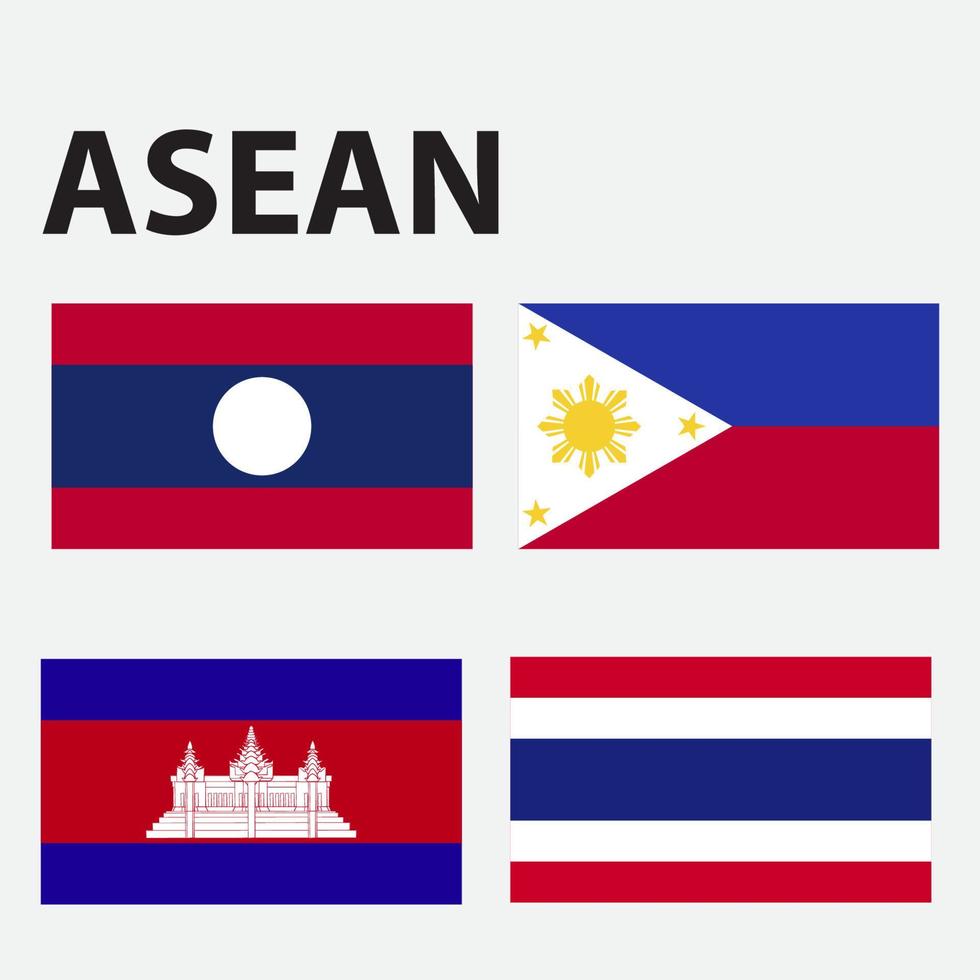 banderas de este Asia y sur este Asia país, soplo, revoloteando, vector ilustración, fondo,