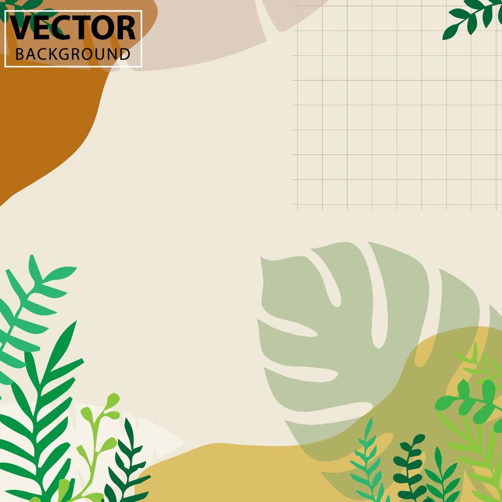 Spring green square backgrounds. Minimalistic style with floral elements and texture. Editable vector template for card, banner, invitation, social media post, poster, mobile apps, web ads