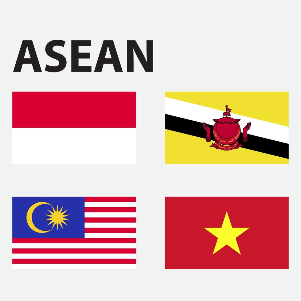 Flags of East Asia and South East Asia Country, Blowing, Fluttering, Vector Illustration, Background,