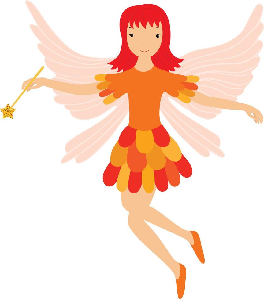 Cute orange fairy in flight with a magic wand vector