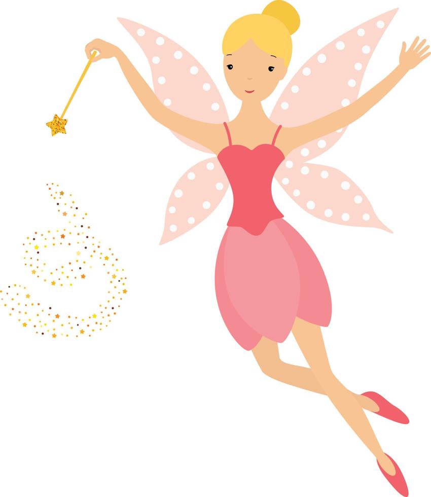 Cute pink fairy in flight with a magic wand vector