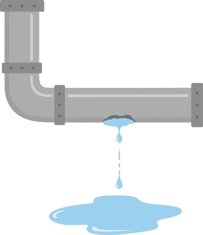 Leaking pipe with flowing water vector