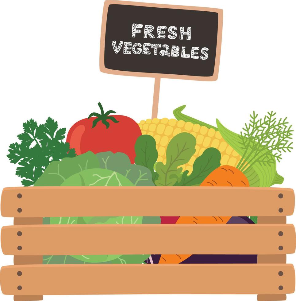 Fresh vegetables a wooden box vector