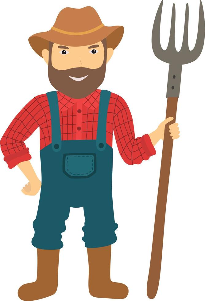 Funny farmer character with a pitchfork vector