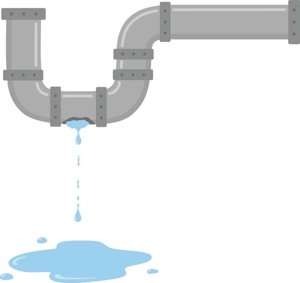 Leaking pipe with flowing water vector