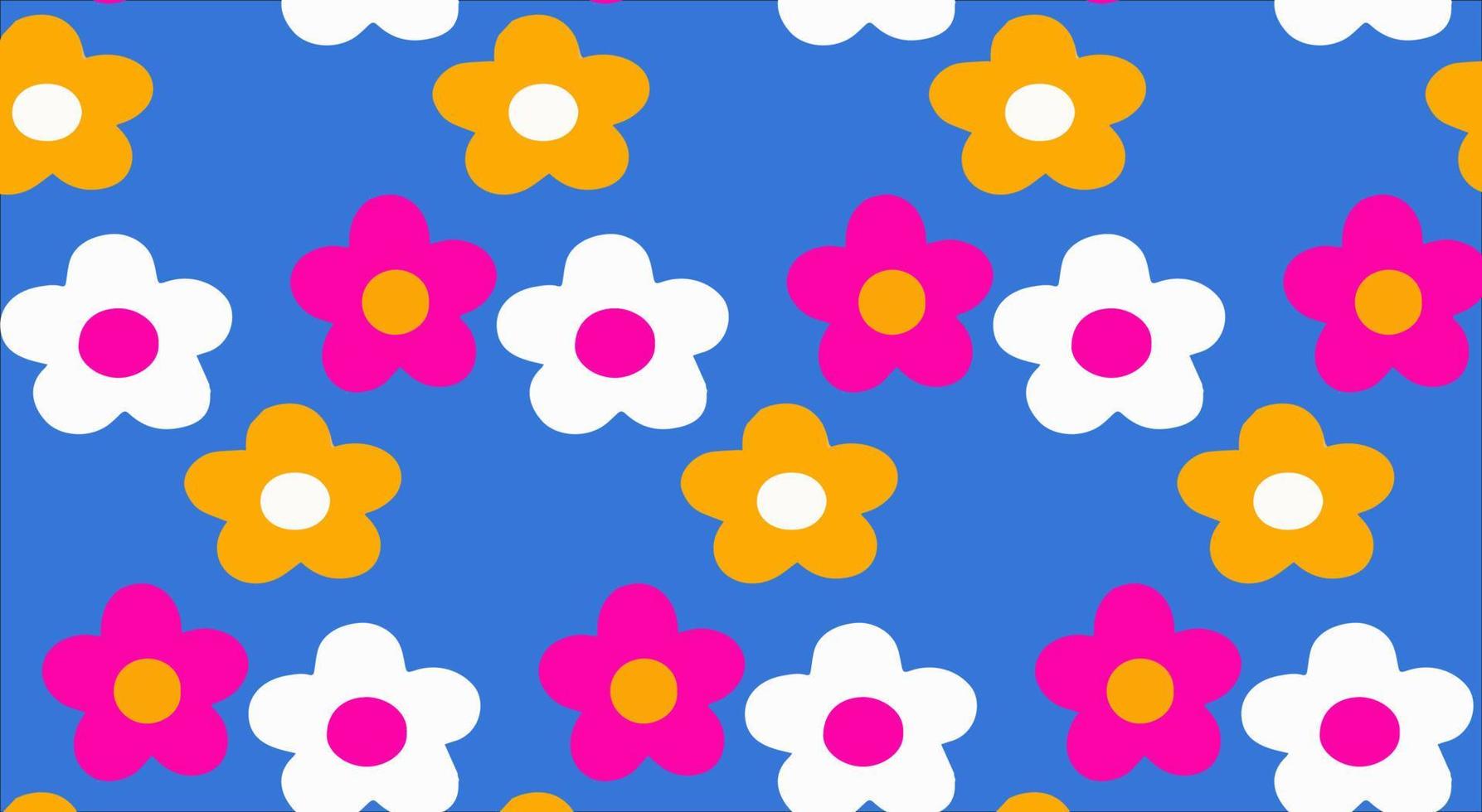 multi color cute flowers with seamless pattern backgrounds are pink white orange color on blue background vector