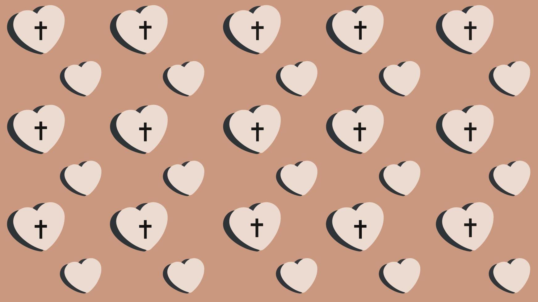 A seamless pattern of yellow and black hearts with little crosses in the middle, and a minimalist brown background. vector