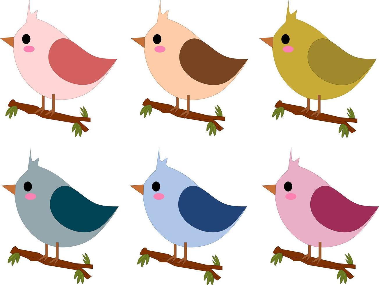 linda rosado verde azul rojo pájaro dibujos animados en árbol rama vector