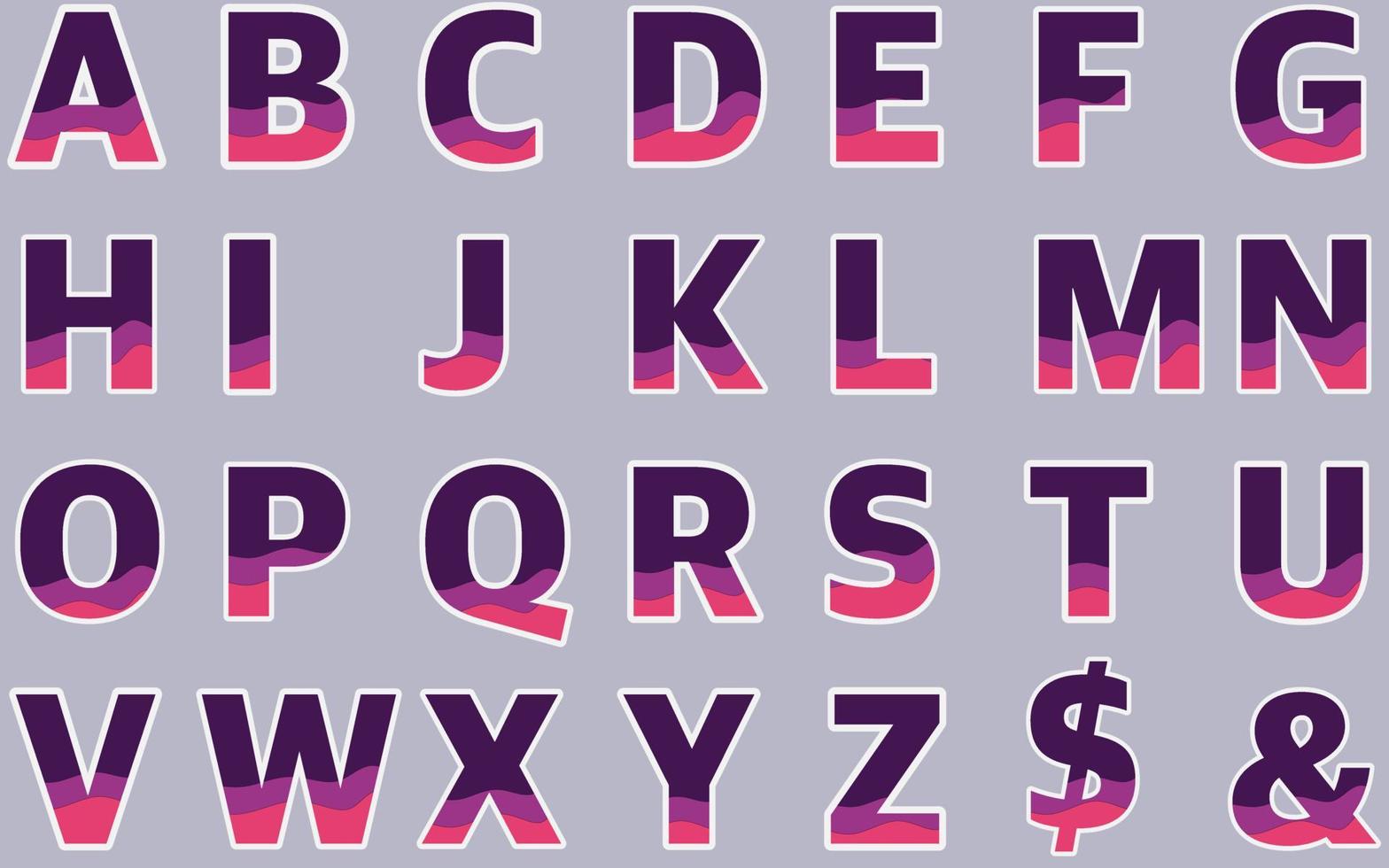 ABC vector alphabet font set vector purple pink white violet